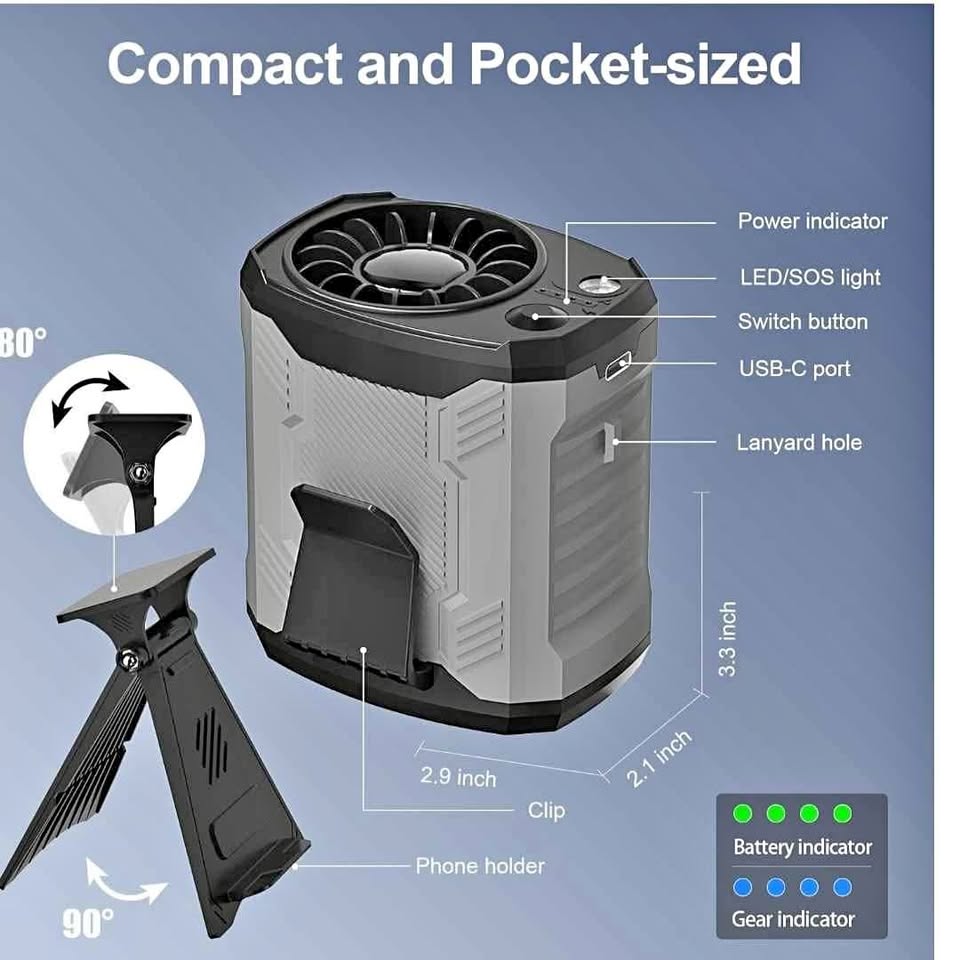 Portable 4-in-1 Fan with Phone Stand & LED Light