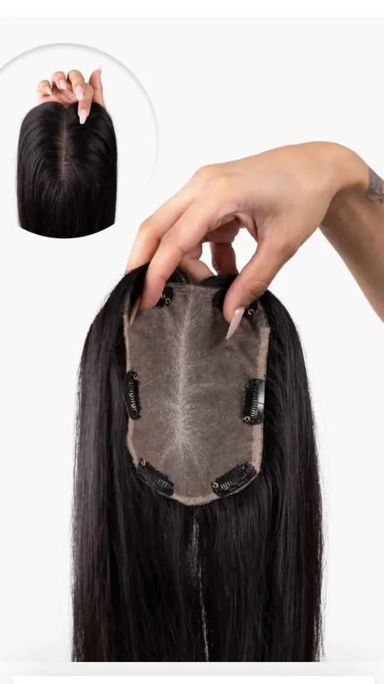 Hair topper for women, size 4*5, dark brown color. Silk base image indicator(2)