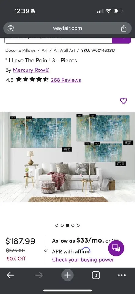 Large Wall Art 3 panels-  40" H x 80" W x 1.5" D image indicator(4)