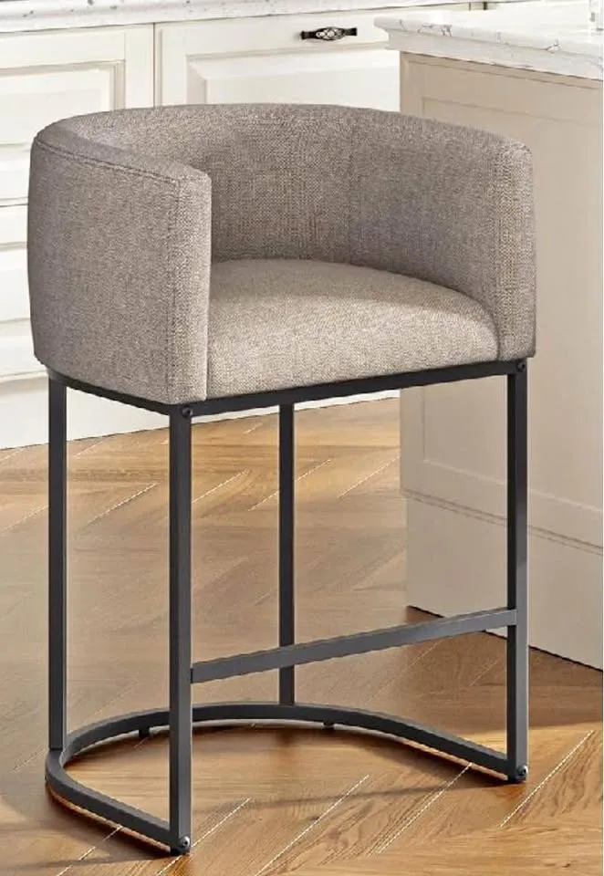 Linen Fabric Counter-Height Barrel Bar Stool - Cream White thumbnail