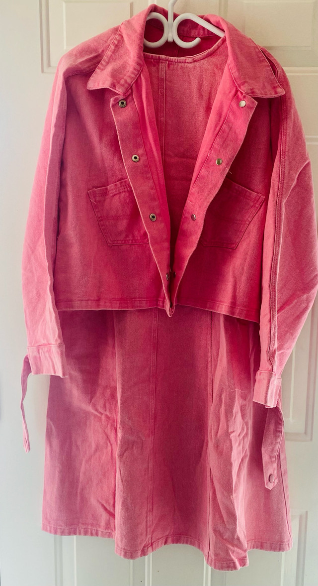 CROPPED  DENIM JACKET/DRESS SET! Size L/XL