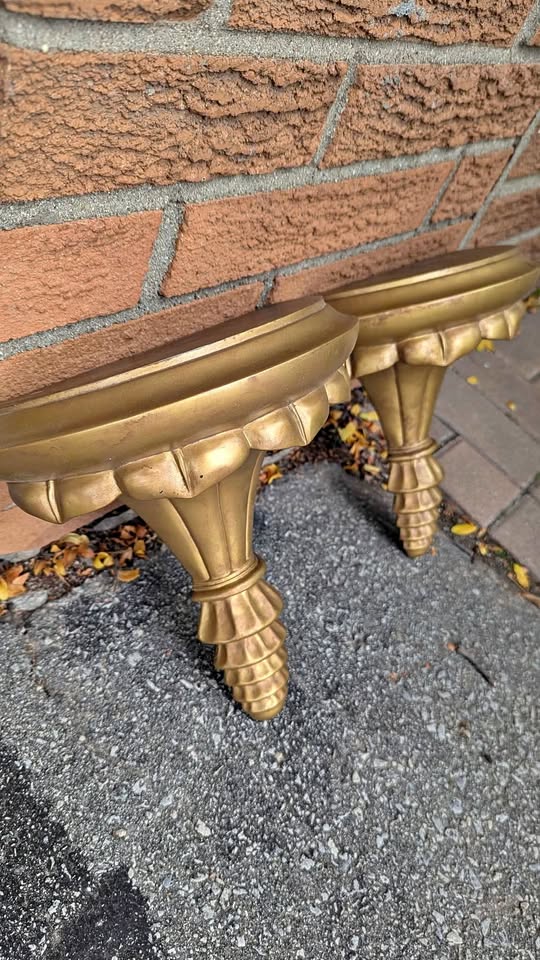 Vintage Gold Wall Shelves (Pair)