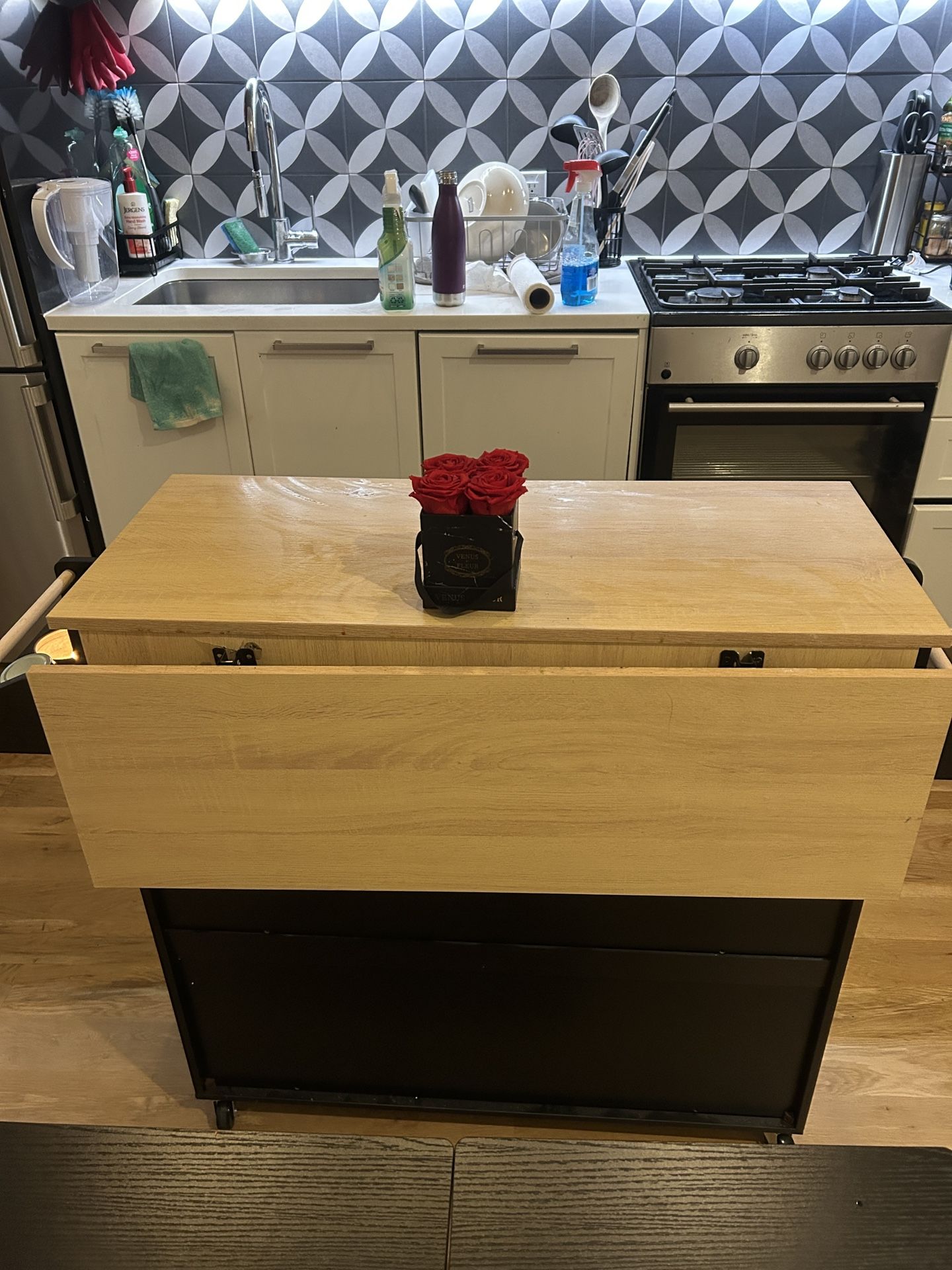 Rolling Kitchen Island with Bar Stools - photo 5