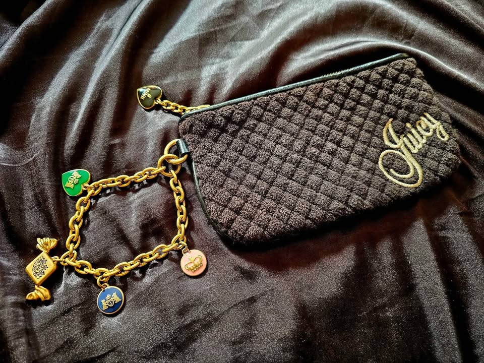 Y2K Juicy Couture Vintage Wristlet with Charm Bracelet Strap