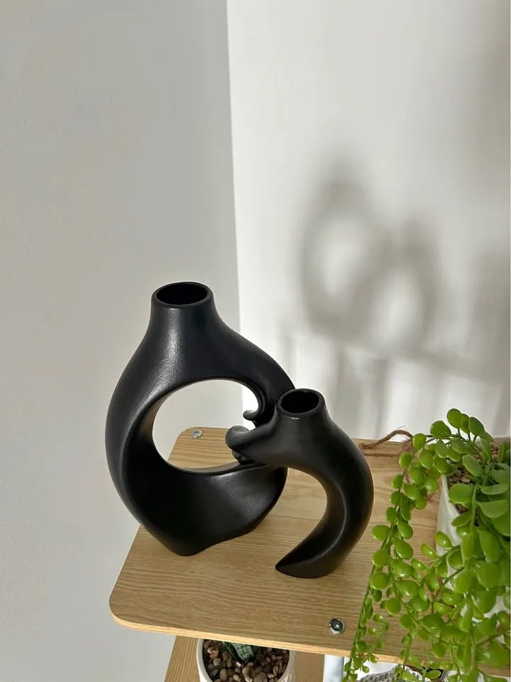 New - 2 Black Vases