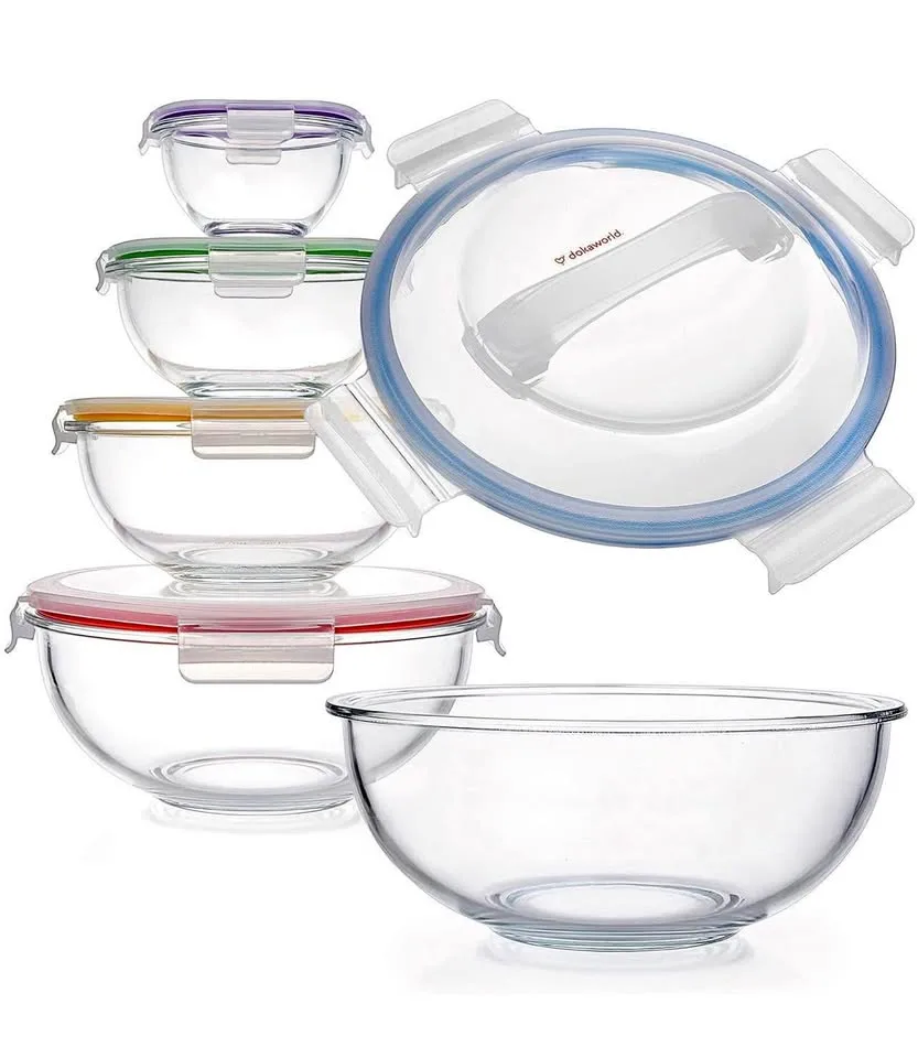 Set of 5 Glass Nesting Bowls with Lids