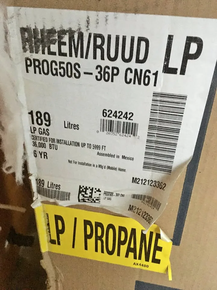 Hot Water Tank LP New In Box 50 gallons