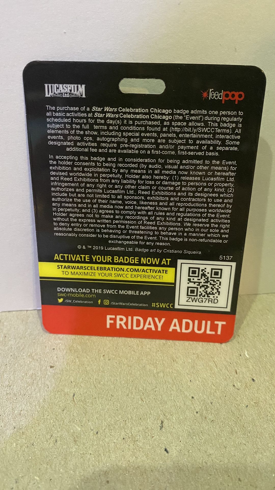 Chicago 2019 Star Wars Celebration (Friday Adult) Badge - photo 2
