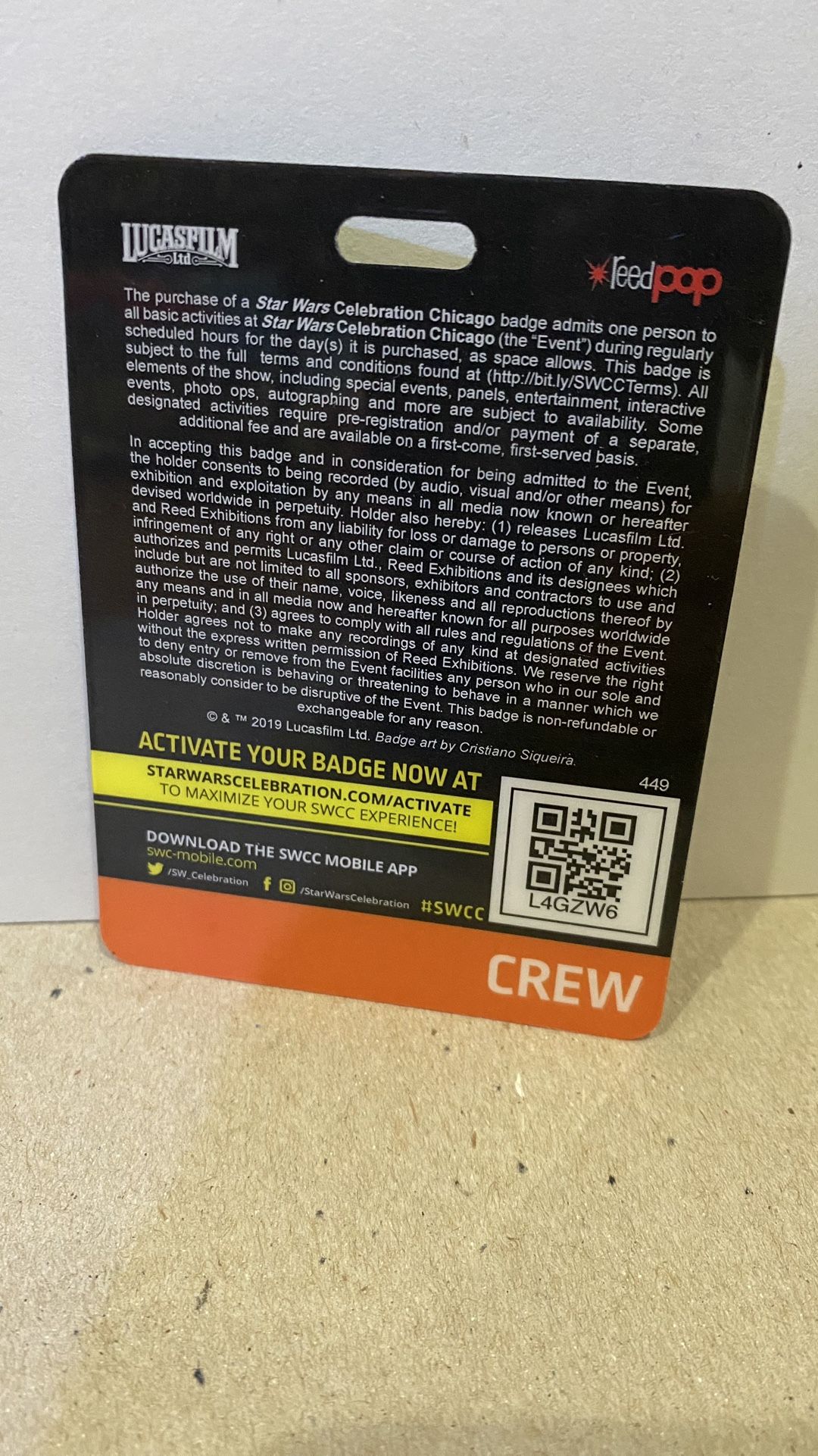 Chicago 2019 Star Wars celebration (crew) badge - photo 2