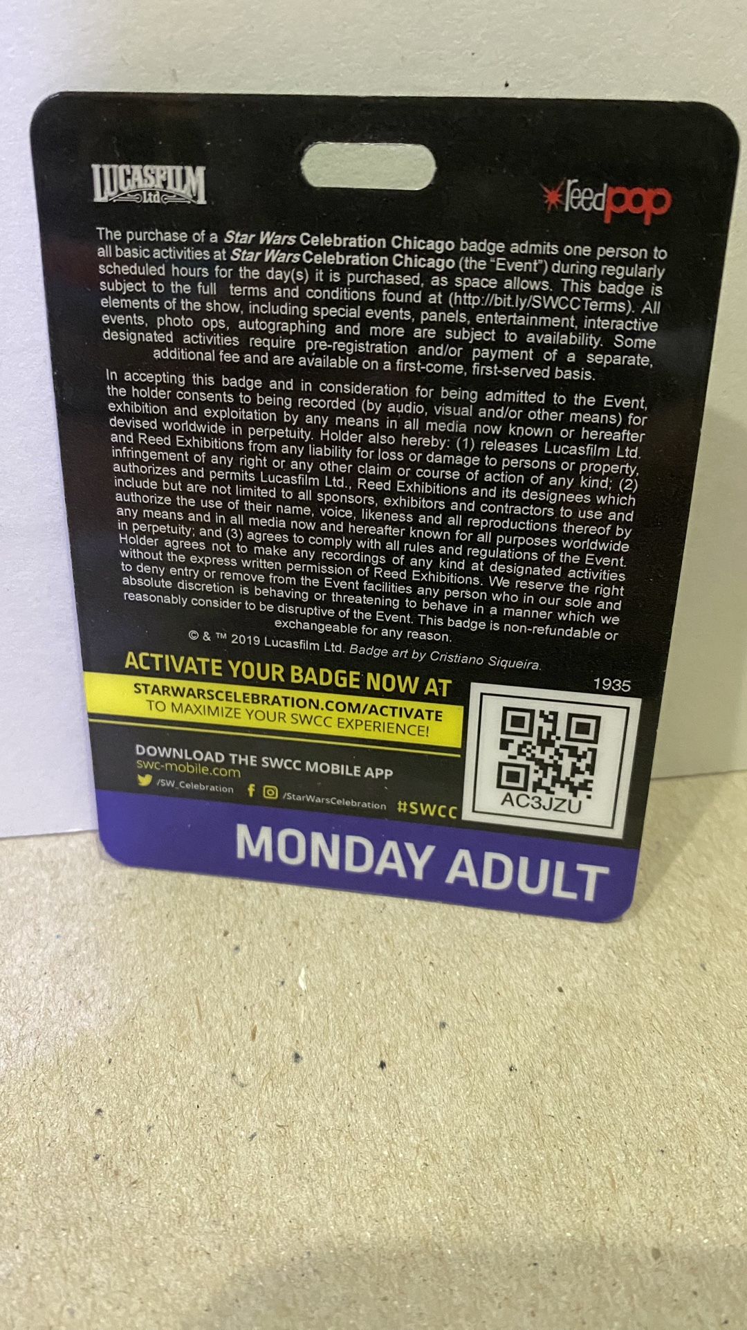 Chicago 2019 Star Wars Celebration Badge Finn - photo 2