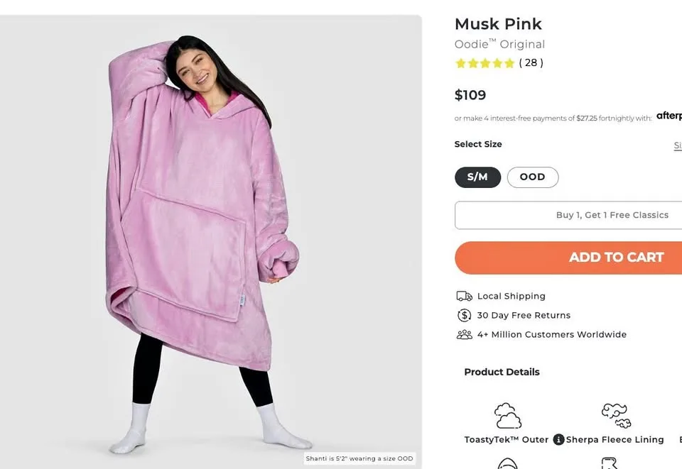 Original Light Pink Oodie with White Sherpa Lining thumbnail