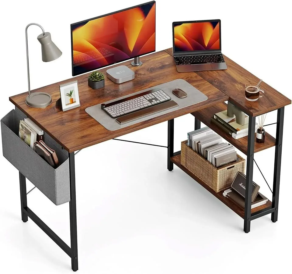 L Shaped Computer Desk with Storage Shelves thumbnail