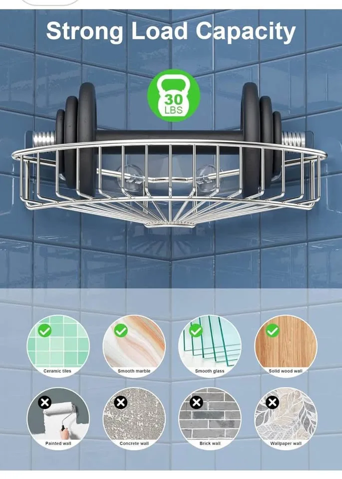 2 Corner Shower Caddy, Wall Mounted with Adhesive -New! image indicator(3)