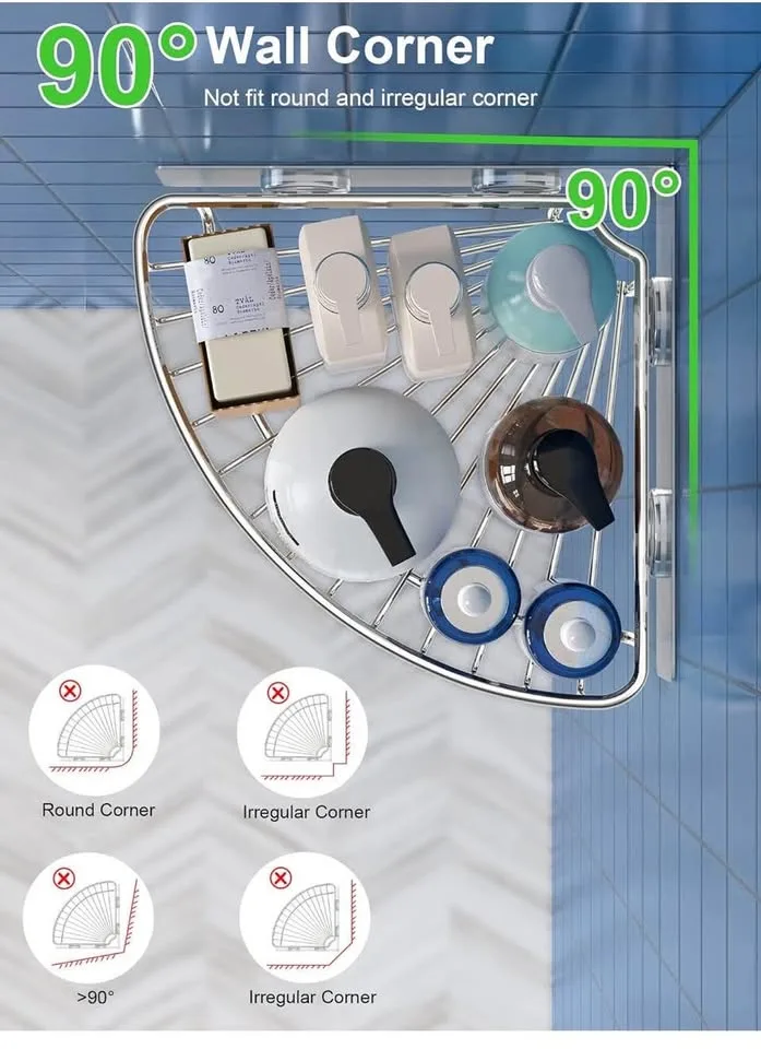 2 Corner Shower Caddy, Wall Mounted with Adhesive -New! image indicator(4)