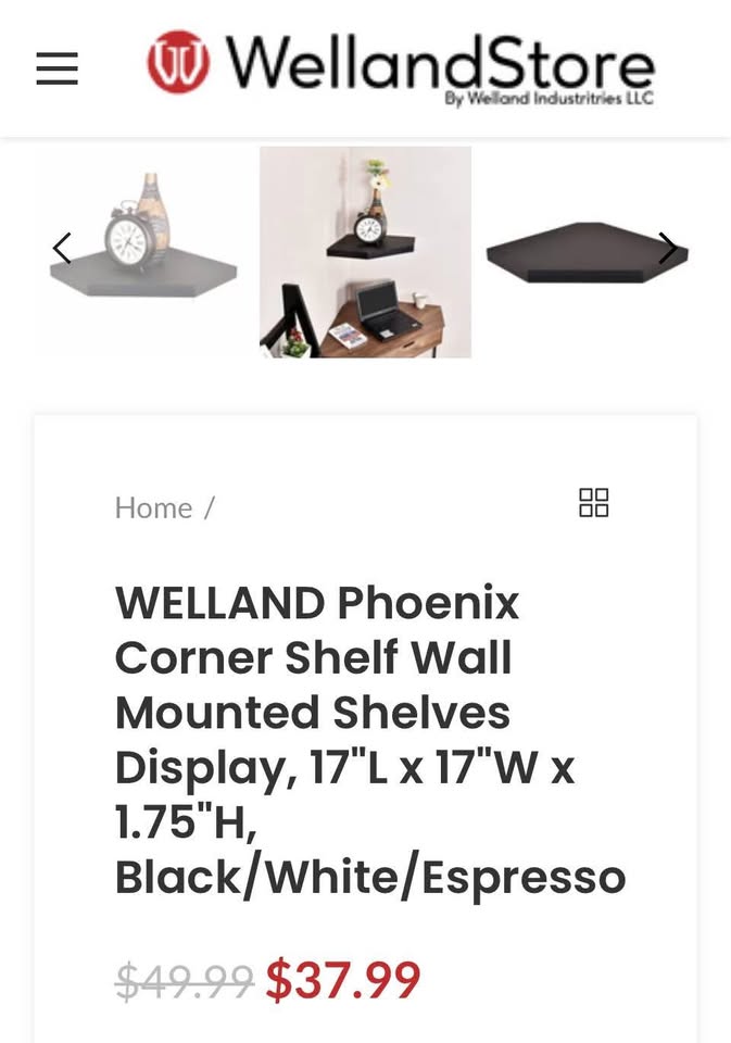 Corner Shelf Wall Mounted Shelves Display, 17"L x 17"W - photo 4