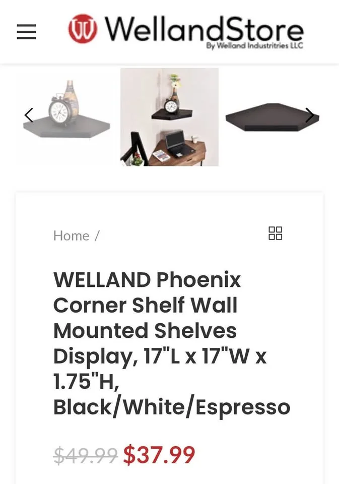 Corner Shelf Wall Mounted Shelves Display, 17"L x 17"W image indicator(4)