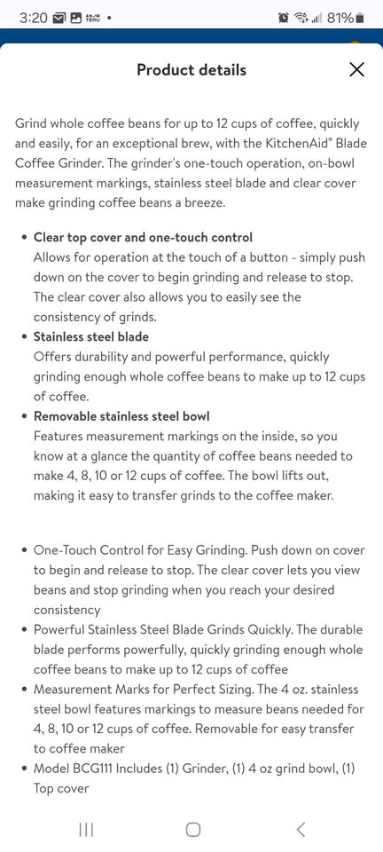 Kitchen Aid coffee grinder 12 cups capacity - photo 3