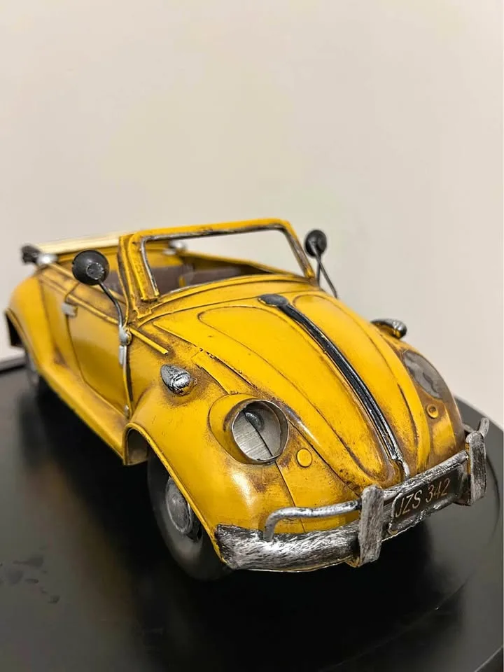 Vintage Yellow VW Beetle Convertible Metal Model Car thumbnail