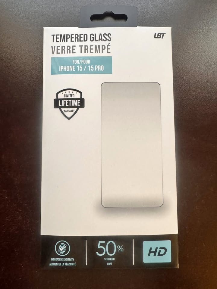 iPhone 15 / 15 Pro Tempered Glass Screen Protector – Brand New!