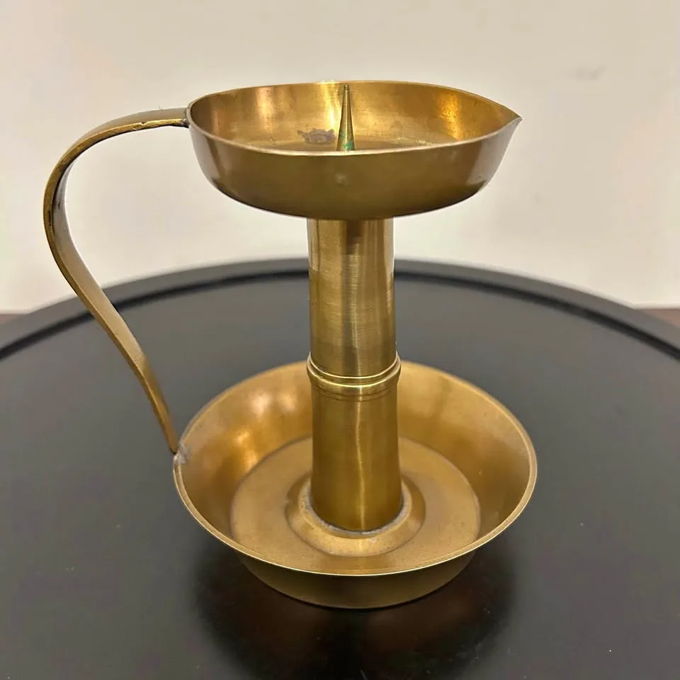 Vintage Brass Candle Holder with Handle thumbnail