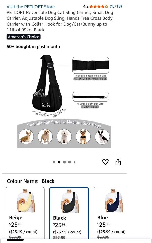New PETLOFT Dog Cat Sling Carrier thumbnail