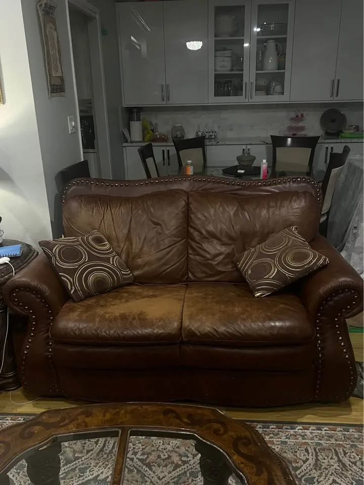 Italian leather couches + coffee table + side table image indicator(3)