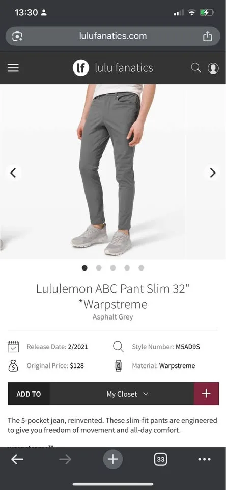 Lululemon ABC slim fit pants w29 image indicator(5)