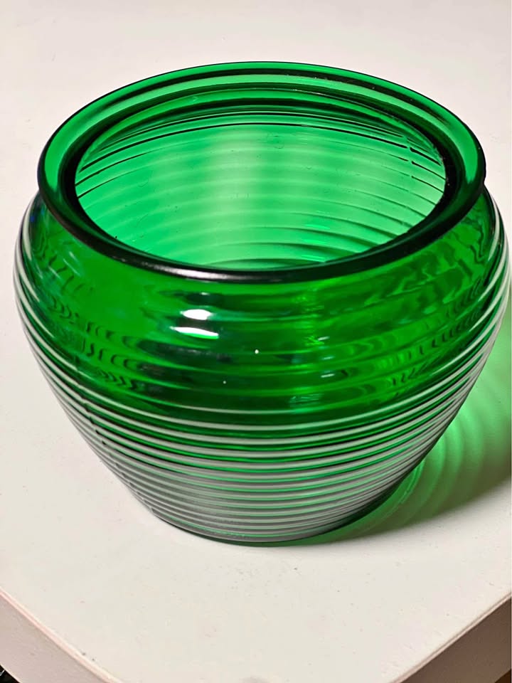 Vintage National Potteries Emerald Green Ribbed Vase