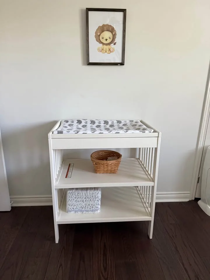 Change Table , Mat, Covers, Diaper Genie and 1 Brand New Refil image indicator(2)