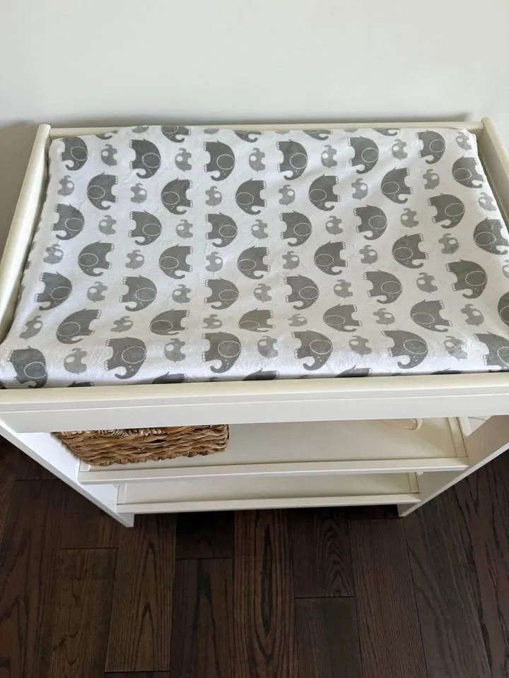 Change Table , Mat, Covers, Diaper Genie and 1 Brand New Refil image indicator(3)