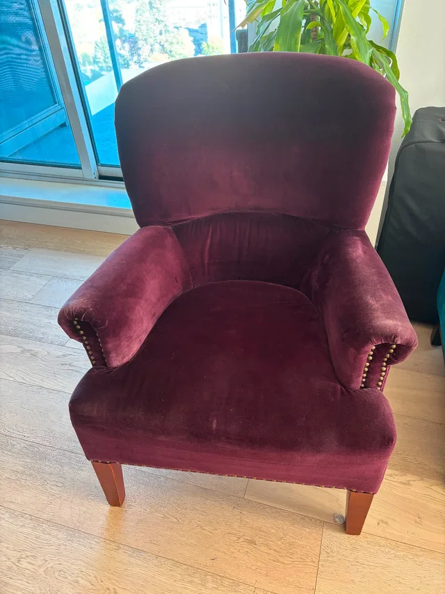 Plum Velvet Accent Armchair with Nailhead Trim image indicator(3)