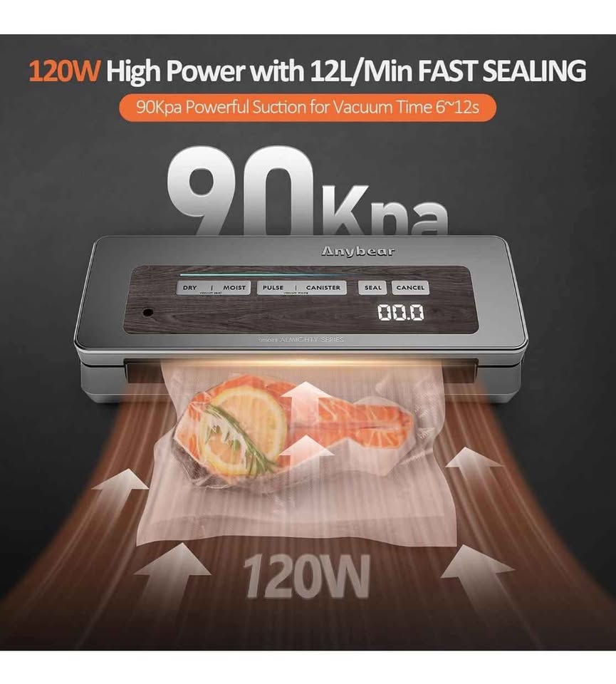 Vacuum Sealer Machine, 90kPa 120W Wide Seal All-IN-1 - photo 2
