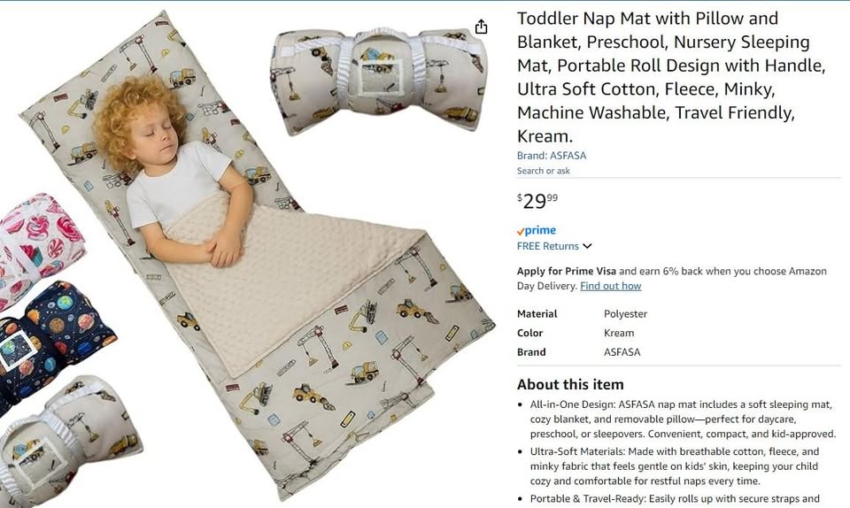 New~Nap Mat W/Pillow & Blanket, Age 3+, Const Vehicles - photo 4
