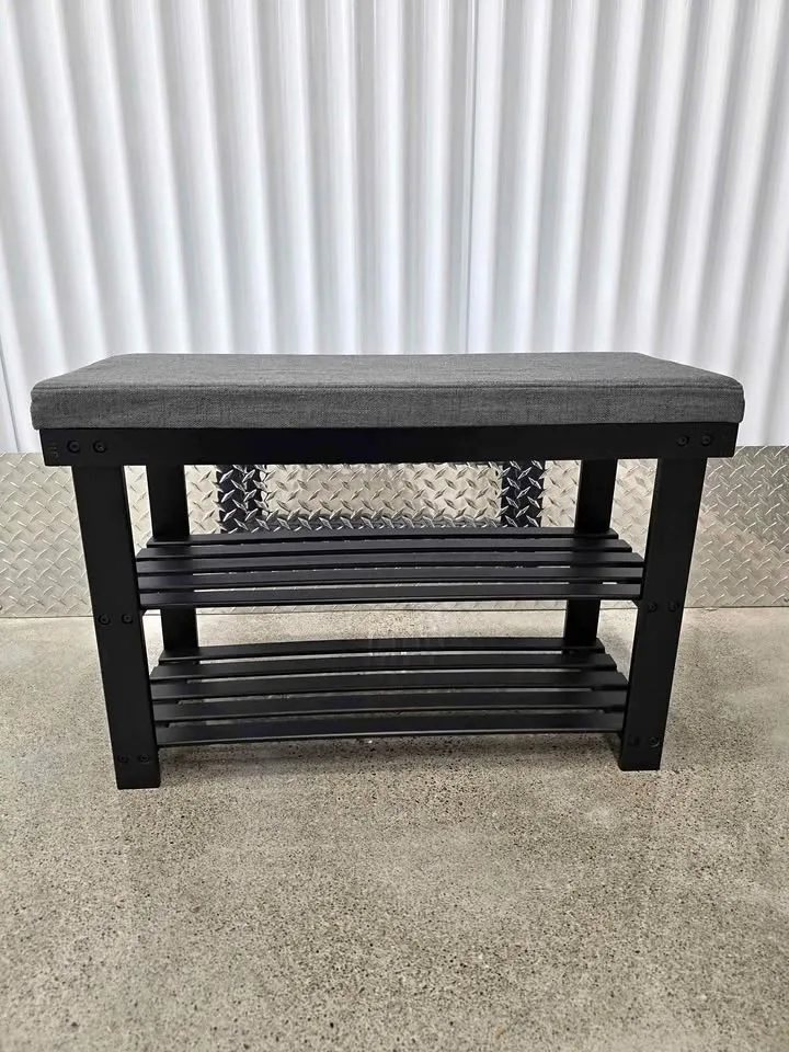 Bamboo Shoe Bench – Black + Gray – Brand New thumbnail