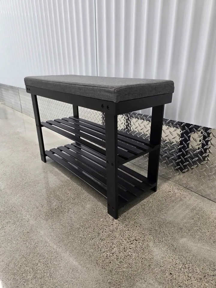 Bamboo Shoe Bench – Black + Gray – Brand New image indicator(3)