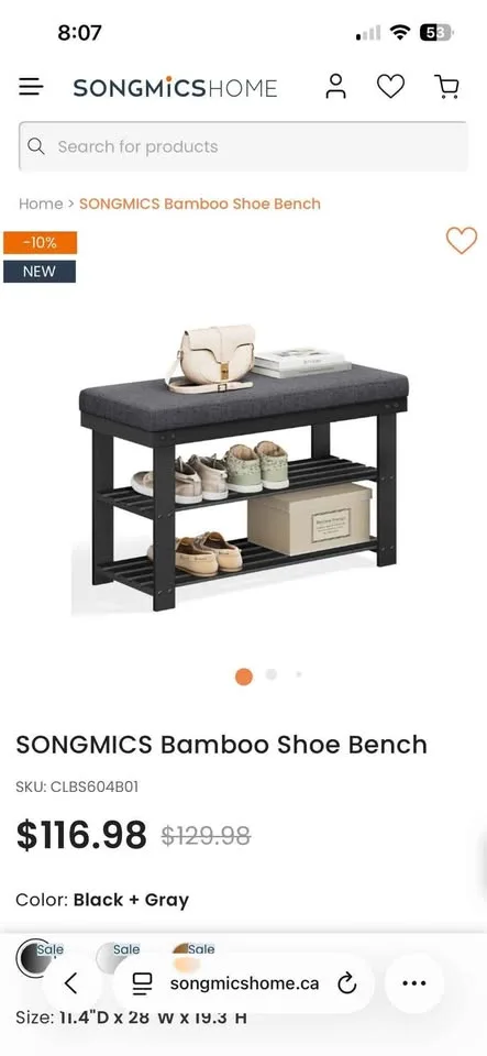 Bamboo Shoe Bench – Black + Gray – Brand New image indicator(4)
