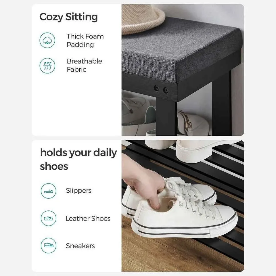 Bamboo Shoe Bench – Black + Gray – Brand New image indicator(6)