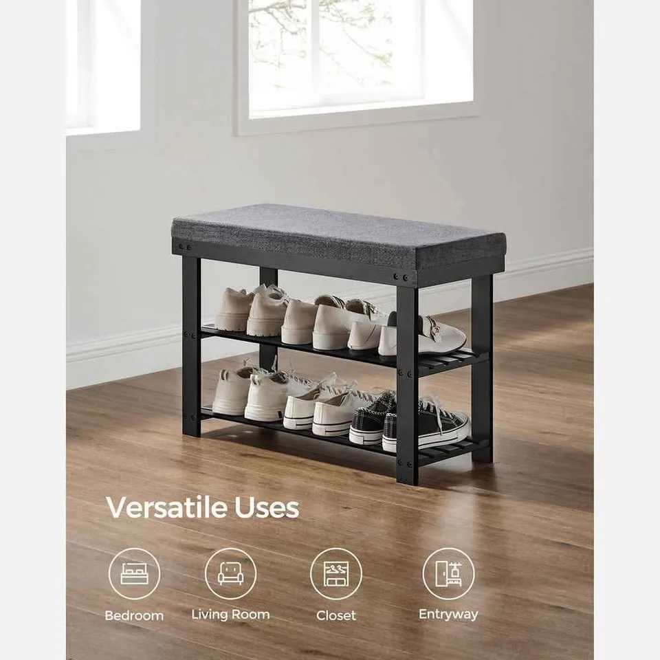 Bamboo Shoe Bench – Black + Gray – Brand New image indicator(10)