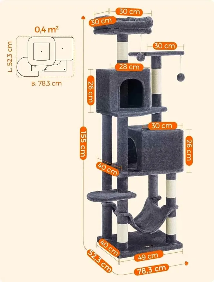 Feandrea Cat Tree Tower 61-Inch Smoky Gray - Brand New image indicator(4)