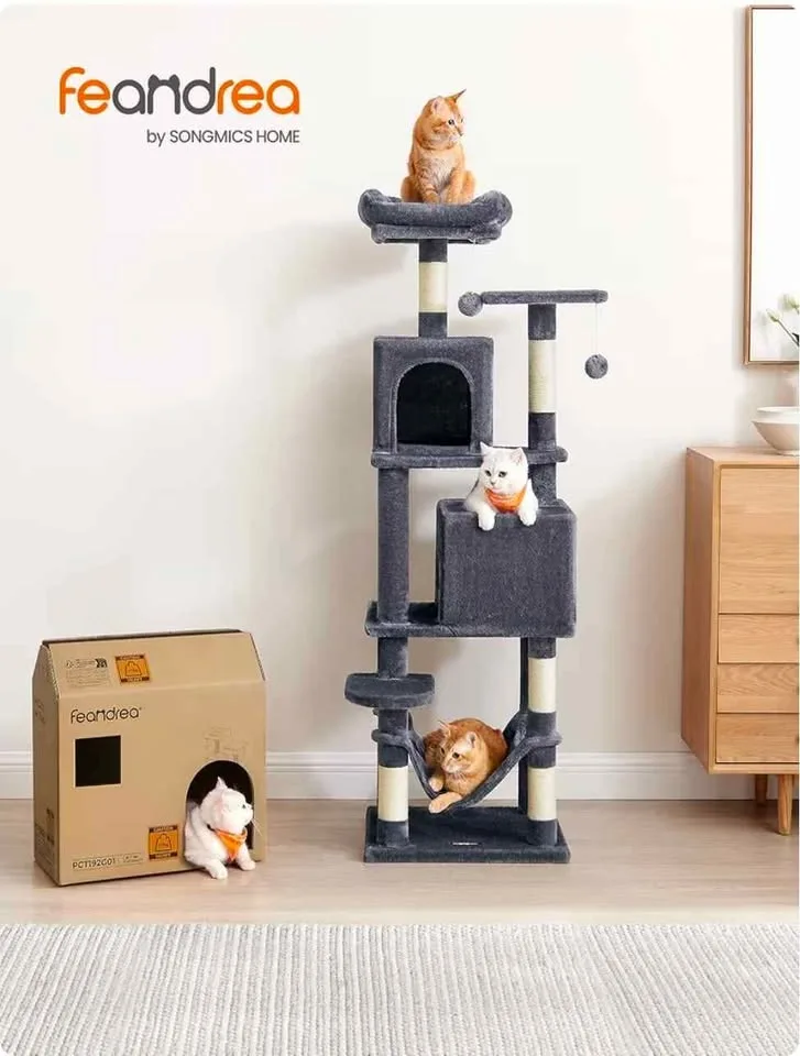 Feandrea Cat Tree Tower 61-Inch Smoky Gray - Brand New image indicator(6)