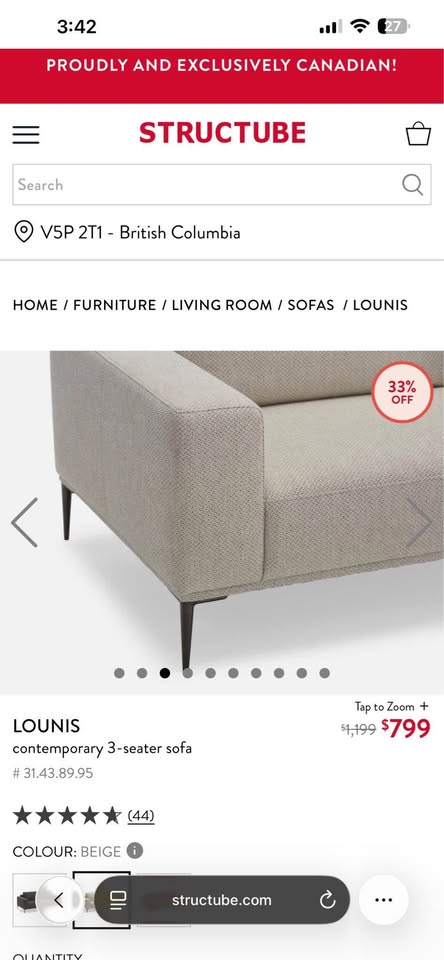 Structube LOUNIS contemporary 3-seater sofa - photo 2