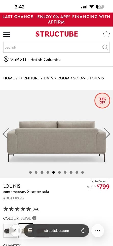 Structube LOUNIS contemporary 3-seater sofa - photo 3