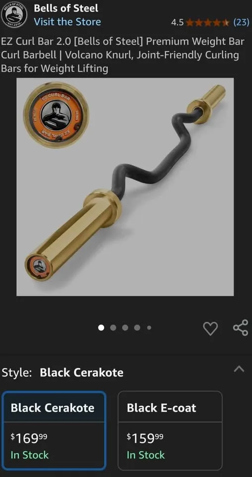 EZ Curl Bar 2.0 [Bells of Steel] Premium Weight Barbell image indicator(7)