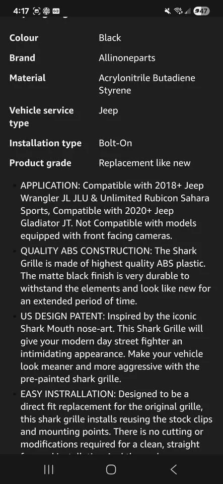 Jeep Wrangler/Gladiator Shark Grille image indicator(2)