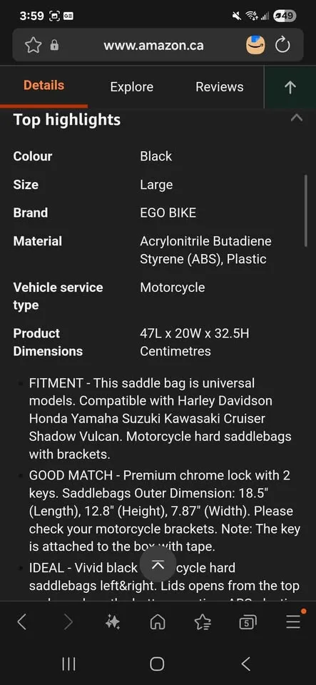 Vivid Black 60L Large Hard Saddle Bag Trunk W/brackets image indicator(2)