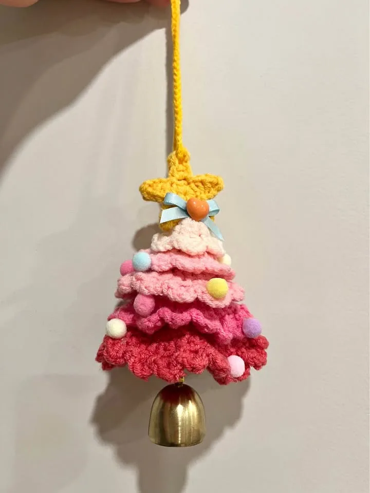 Christmas Crochet Tree Ornament with Bell Cute Xmas Decor thumbnail