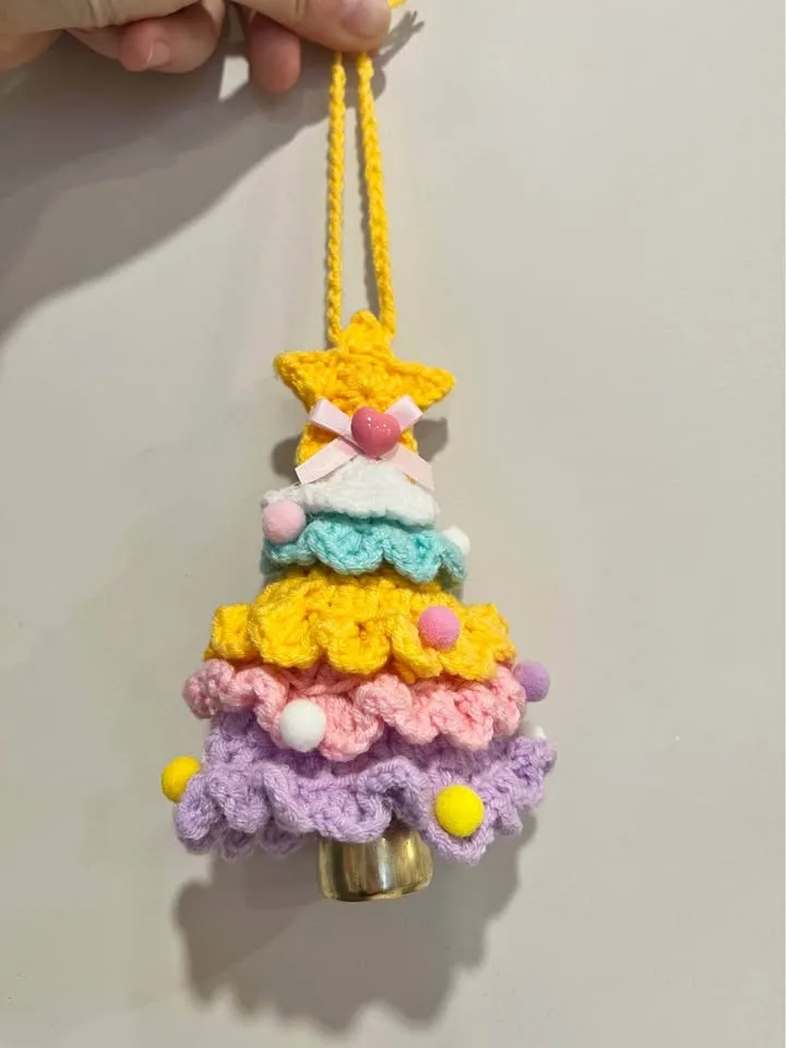 Christmas Crochet Tree Ornament with Bell Cute Xmas Decor thumbnail