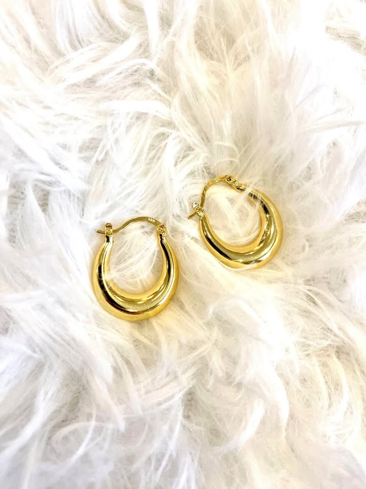 Minimalist Golden Oval Hoop Earrings | 925 Silver Post