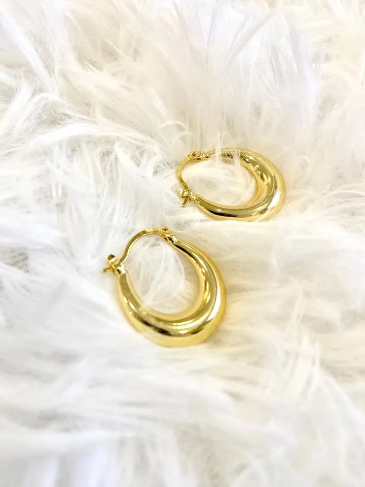 Minimalist Golden Oval Hoop Earrings | 925 Silver Post image indicator(2)