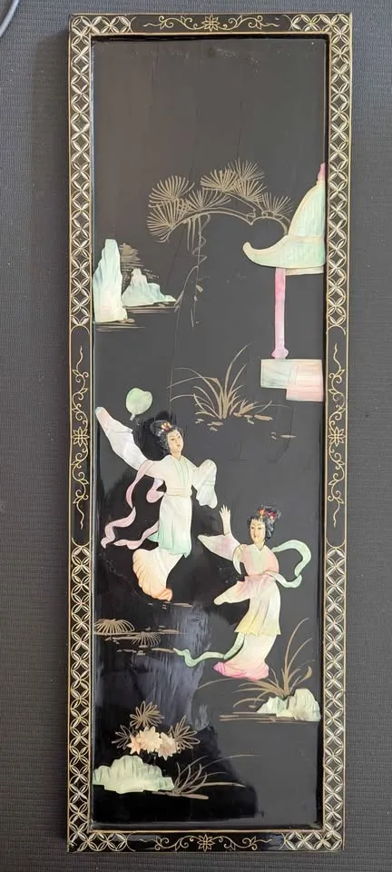 Beautiful Vintage Chinese Black Lacquer Wall Art Panels image indicator(2)